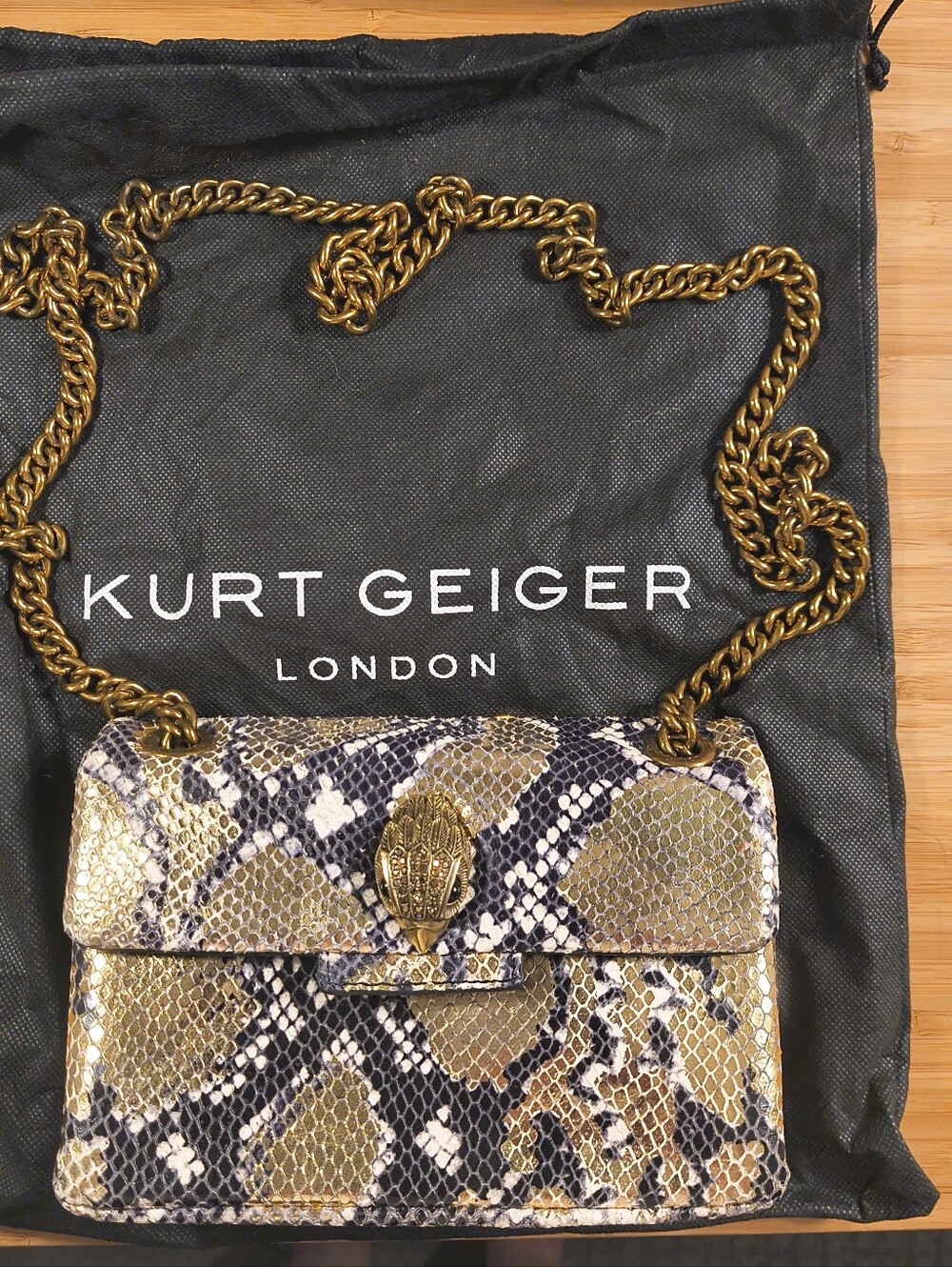 Kurt Geiger London Mini Kensington Metallic Snake Print Leather Crossbody Bag